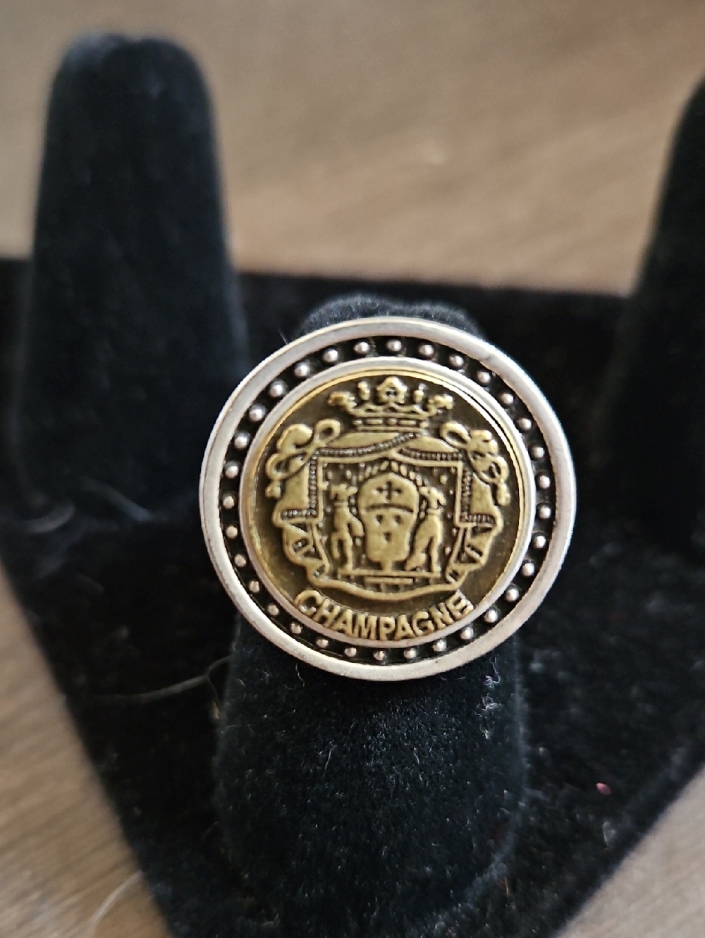 French Kande Champagne Crest Signet Ring -
